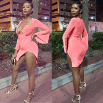 Sexy Flare Sleeves Irregular Hollow Mini Dress NM-8083