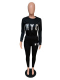 Letter Printed Long Sleeves Two Piece Pants Set QZX-6107