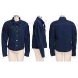 Trendy Puff Sleeve Bow Tie Denim Shirt Tops SMR-9512