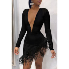Sexy Mesh Feather Patchwork Bodycon Dresses LDS-3198
