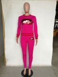 Lip Printed Long Sleeve Casual 2 Piece Pants Set NK-8511