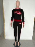 Lip Printed Long Sleeve Casual 2 Piece Pants Set NK-8511