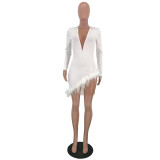 Sexy Mesh Feather Patchwork Bodycon Dresses LDS-3198