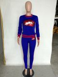 Lip Printed Long Sleeve Casual 2 Piece Pants Set NK-8511