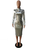 Sexy Shiny Long Sleeves Bodycon Midi Dresses MK-2049