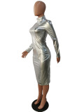 Sexy Shiny Long Sleeves Bodycon Midi Dresses MK-2049