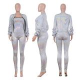 Shiny Short Coats Top+Strapless Jumpsuits 2 Pieces NIK-083