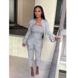 Shiny Short Coats Top+Strapless Jumpsuits 2 Pieces NIK-083
