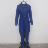 Plus Size Denim Long Sleeve Skinny Jeans Jumpsuits SMR-9531