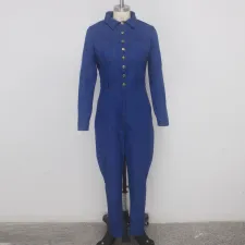 Plus Size Denim Long Sleeve Skinny Jeans Jumpsuits SMR-9531