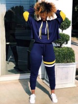 Casual Patchwork Long Sleeves 2 Piece Pants Set QZX-6111