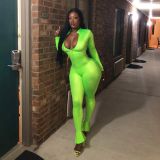Solid Long Sleeve Zip Up Ruffles Bodycon Jumpsuits NIK-081