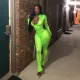 Solid Long Sleeve Zip Up Ruffles Bodycon Jumpsuits NIK-081