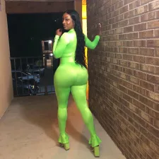 Solid Long Sleeve Zip Up Ruffles Bodycon Jumpsuits NIK-081