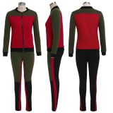 Casual Patchwork Zipper Tracksuit 2 Piece Sets SMR-9547