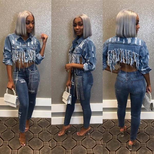 Sexy Tassel Long Sleeve Short Denim Jacket Coat SMR-9522