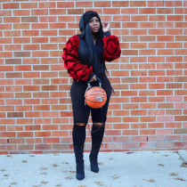 Contrast Color Piles Sleeves Zipper Hooded 2 Piece Suits NM-8095