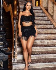 Sexy Sequin Tassel Nightclub Two Piece Shorts Set YMT-6128