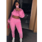 Sexy Fuzzy 3 Piece Sets Hooded Top+Bra+Pants BN-9223
