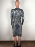 Sexy Deep V Neck Long Sleeve Split Club Dress OSM-5363