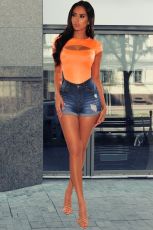Denim High Waist Ripped Casual Jeans Shorts LX-5022
