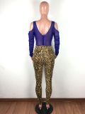 Sexy Leopard Mesh Patchwork Hollow Jumpsuits LA-3169