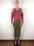 Sexy Leopard Mesh Patchwork Hollow Jumpsuits LA-3169