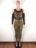 Sexy Leopard Mesh Patchwork Hollow Jumpsuits LA-3169