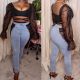 Denim Mesh Patchwork Stretch Skinny Jeans Pants LA-3159