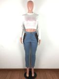 Denim Mesh Patchwork Stretch Skinny Jeans Pants LA-3159