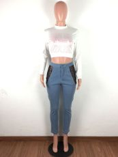 Denim Mesh Patchwork Stretch Skinny Jeans Pants LA-3159