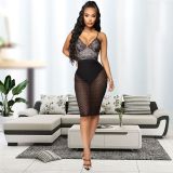 Sexy V Neck Spaghetti Strap Lace Club Dress LX-3078