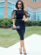 Elegant Slash Neck Mesh Sleeve Bodycon Midi Dress LA-3003