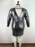 Plus Size 5XL Long Sleeve Backless Mini Dress OSM-5265