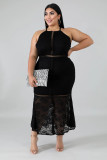 Sexy Spaghetti Strap Long Lace Dress Plus Size OSM-4080