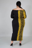 Snake Skin Print Patchwork Maxi Dress Plus Size 5XL OSM-3298