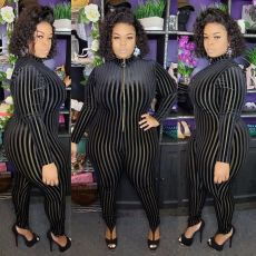 Big Size 5XL Stripe Long Sleeve Skinny Jumpsuits OSM-4088