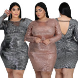 Plus Size 5XL Long Sleeve Backless Mini Dress OSM-5265