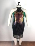 Sexy Sequin Sleeveless Party Dress Plus Size 5XL OSM-5264