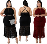 Sexy Spaghetti Strap Long Lace Dress Plus Size OSM-4080