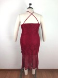 Sexy Spaghetti Strap Long Lace Dress Plus Size OSM-4080