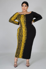 Snake Skin Print Patchwork Maxi Dress Plus Size 5XL OSM-3298
