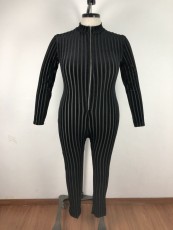 Big Size 5XL Stripe Long Sleeve Skinny Jumpsuits OSM-4088