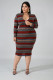 Plus Size Stripe Long Sleeve Bodycon Midi Dress OSM-4081
