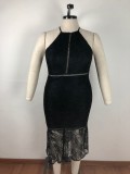 Sexy Spaghetti Strap Long Lace Dress Plus Size OSM-4080