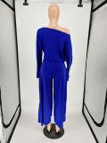 Solid Long Sleeve Wide Leg Pants Two Piece Sets NK-8524