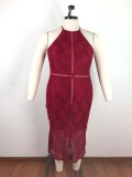 Sexy Spaghetti Strap Long Lace Dress Plus Size OSM-4080