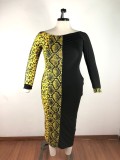 Snake Skin Print Patchwork Maxi Dress Plus Size 5XL OSM-3298