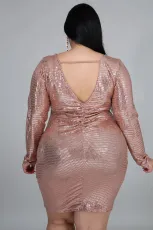 Plus Size 5XL Long Sleeve Backless Mini Dress OSM-5265