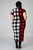 Plus Size 5XL Plaid Print Short Sleeve Long Dress OSM-3299